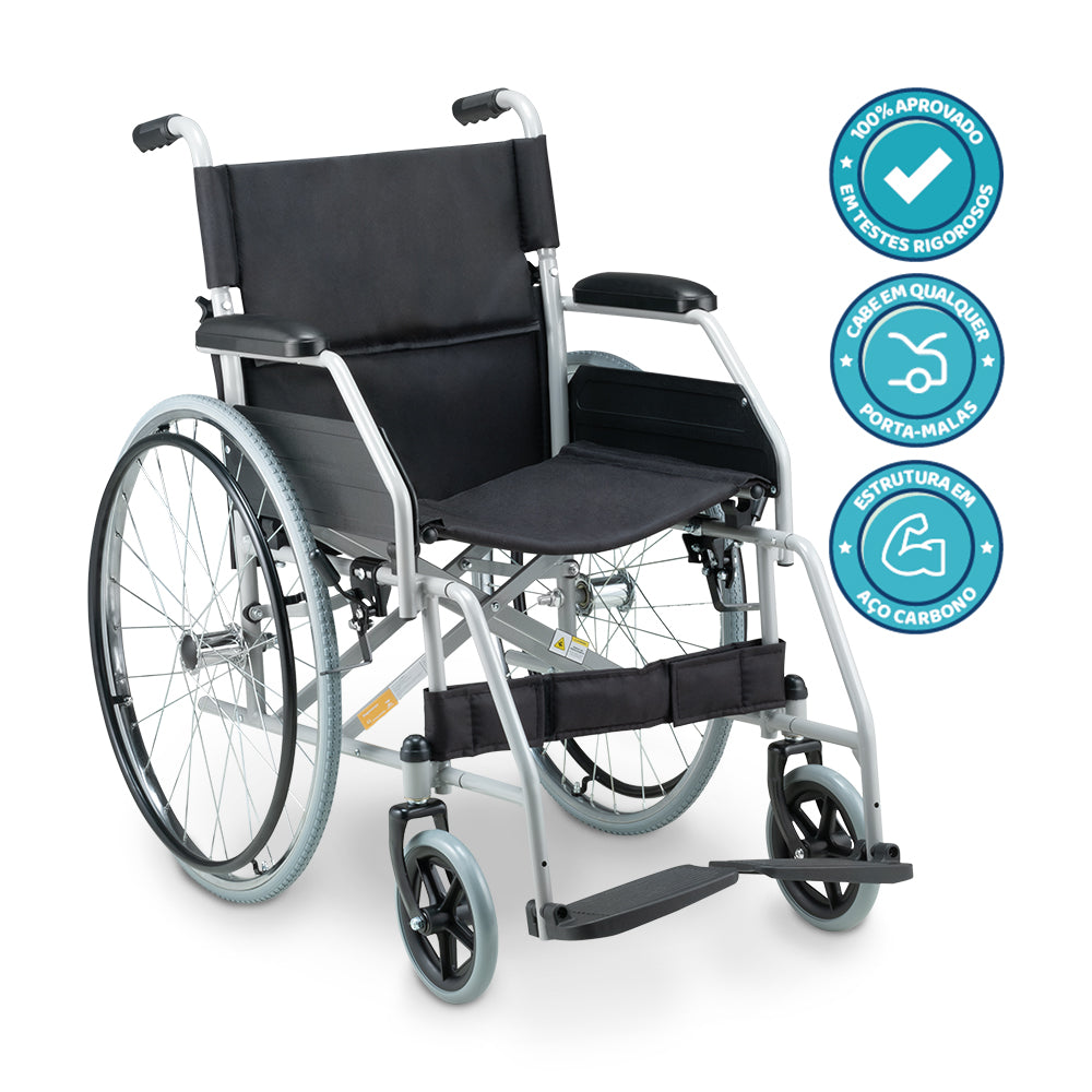 Cadeira de Rodas em Aço Carbono Dobrável até 100kg 44cm D100 Dellamed