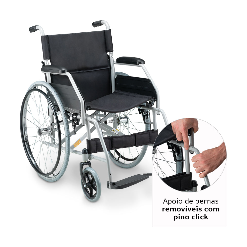 Cadeira de Rodas em Aço Carbono Dobrável até 100kg 44cm D100 Dellamed