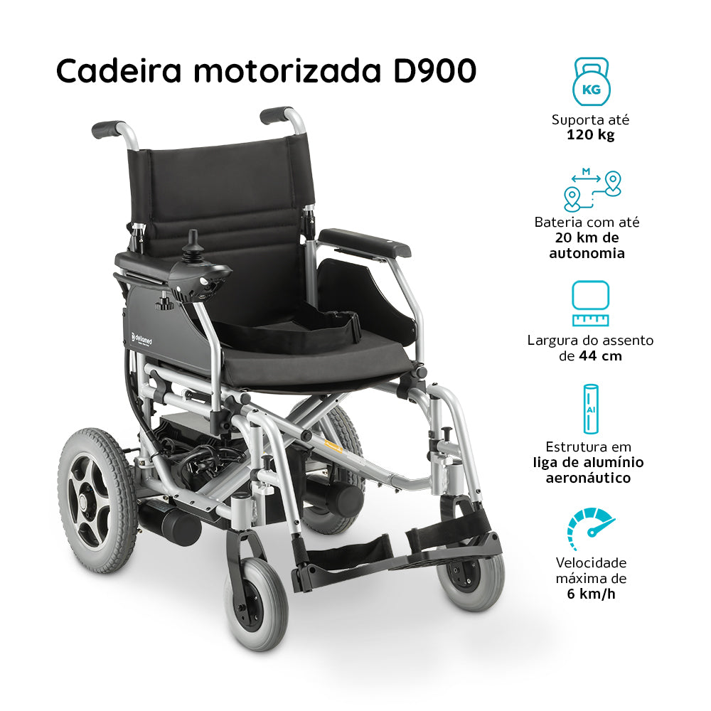 Cadeira de Rodas Motorizada Dobrável Elétrica Bivolt Alumínio D900 Dellamed