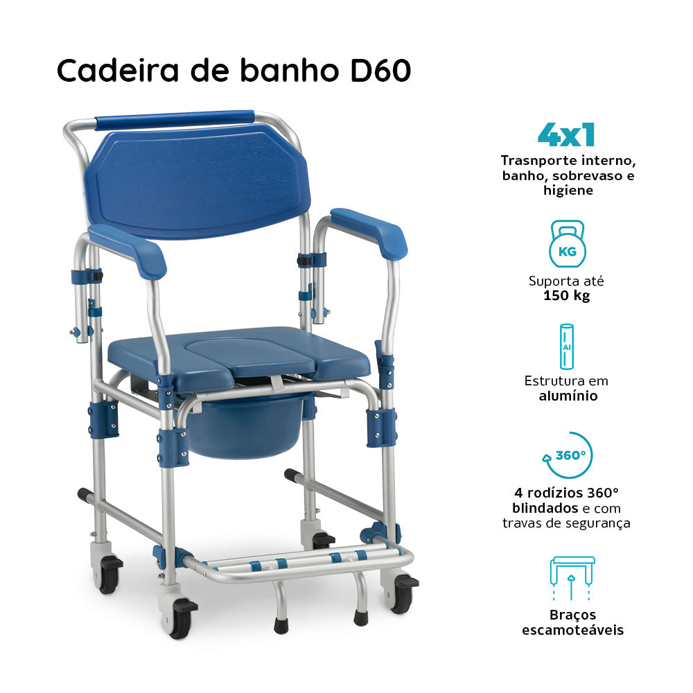 Cadeira de Banho Dellamed Alumínio Desmontável D60