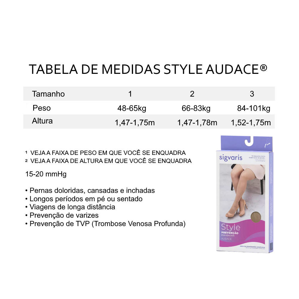 Meia de Compressão 7/8 Natural Sigvaris Audace 15-20 mmHg + E-book