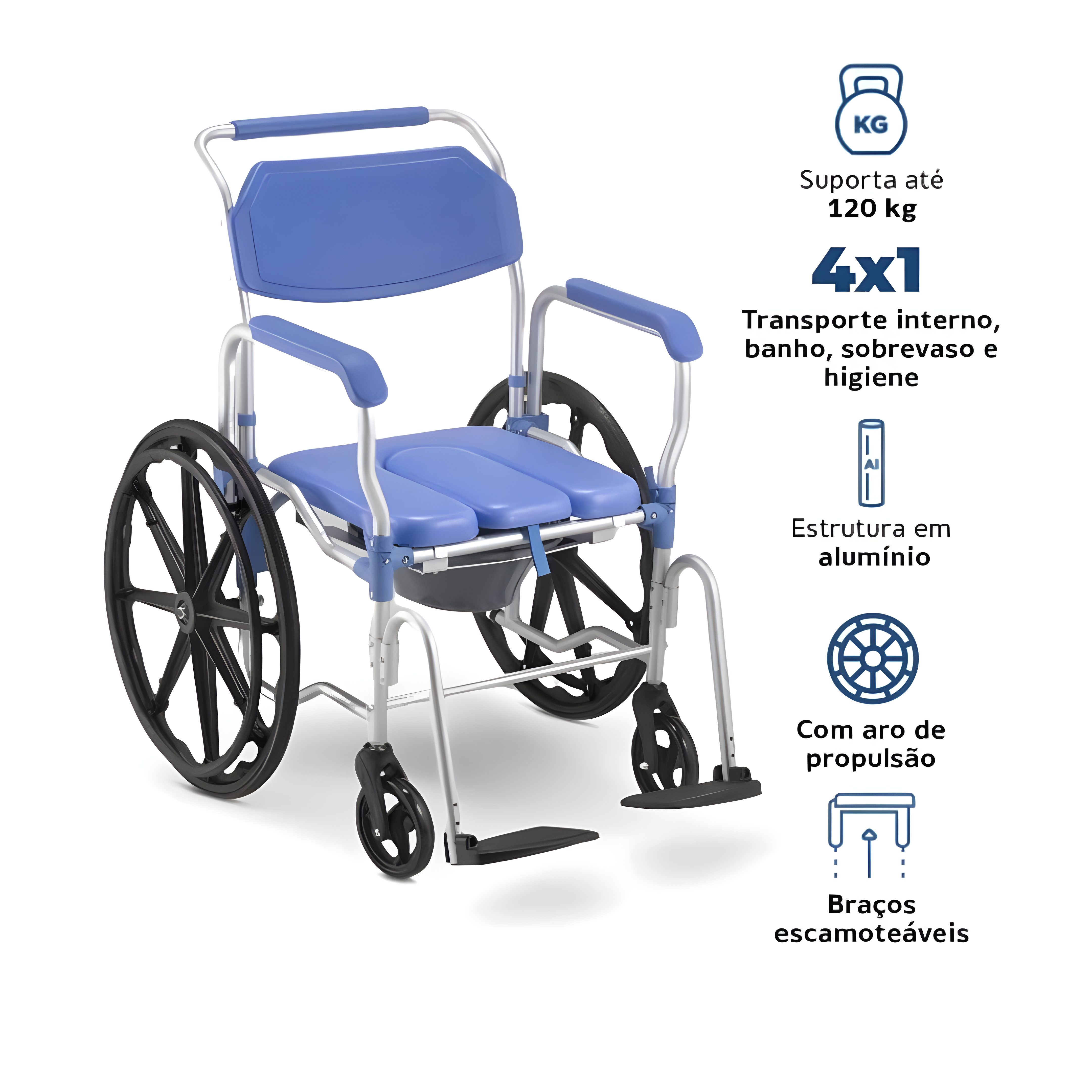 Cadeira de Banho D65 Desmontável em Alumínio até 150kg Assento 44cm - Dellamed