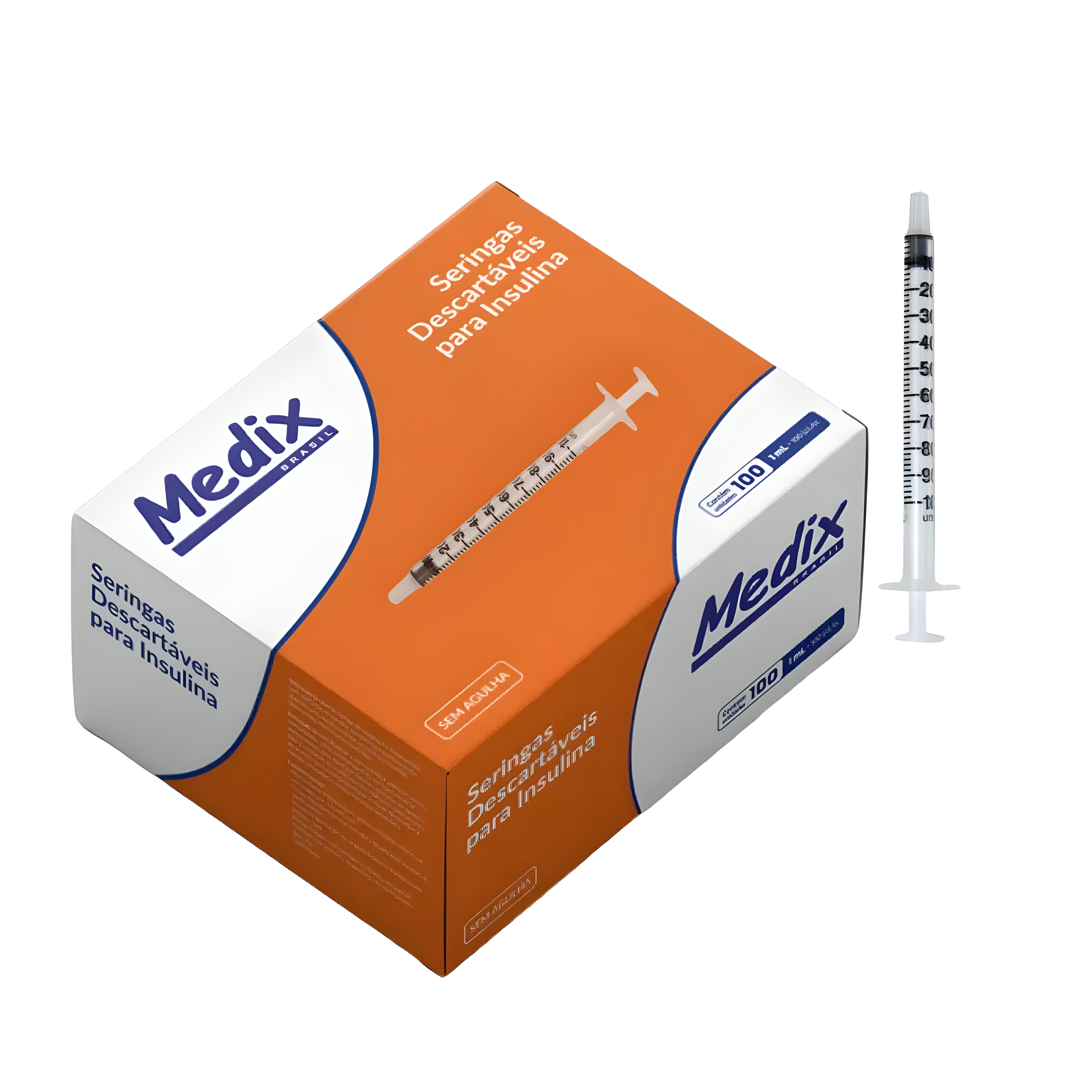 Seringa Descartável Insulina 01ml s/ Agulha Cx 100 Unidades - Medix