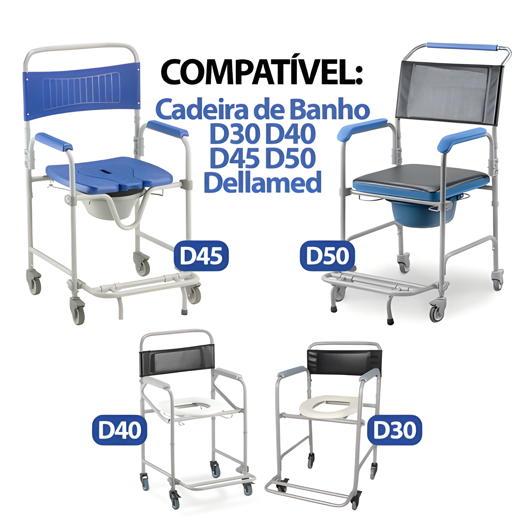 Rodizio Cinza com Bucha Cadeira de Banho D45 & D50 (Unidade) - Dellamed