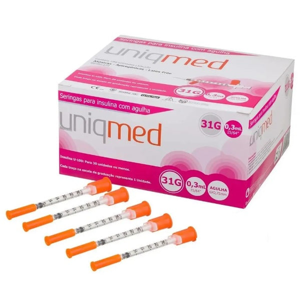Seringa Descartavel P/Insulina U-100 31G Unidade Uniqmed
