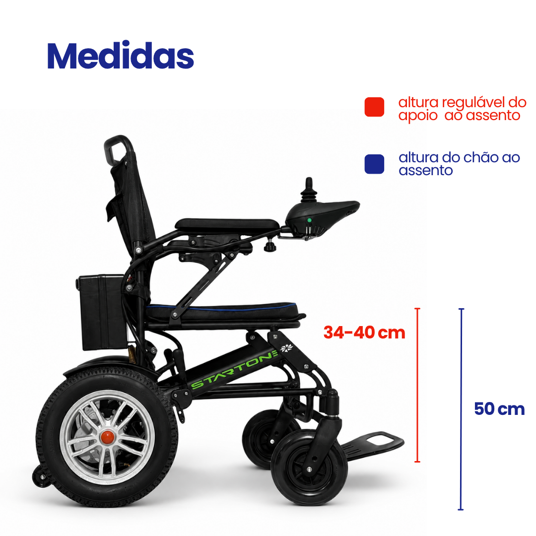 Cadeira de Rodas Motorizada Dobrável One - Rodas 12 Polegadas e Controle Remoto