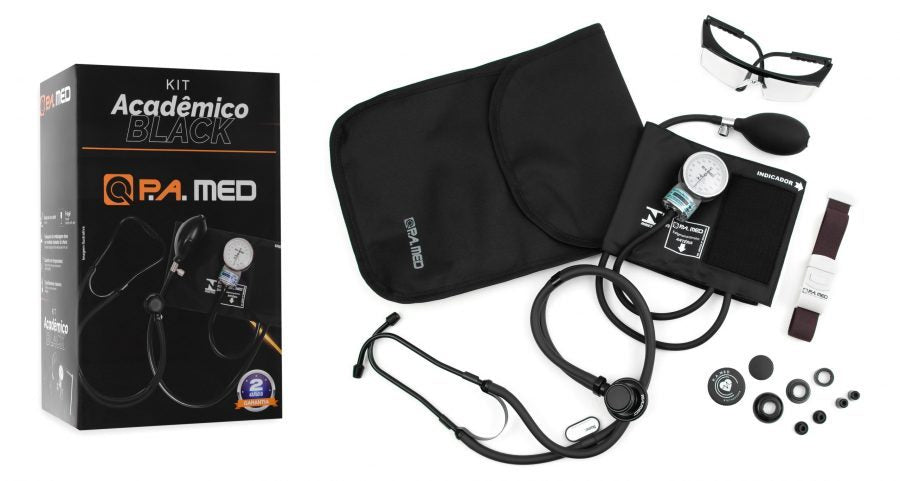 Kit Acadêmico Total Black com Bolsa Ergonômica Preta Rainbow - PA MED