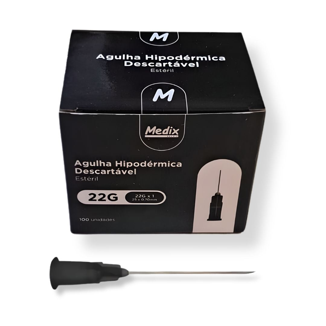 Agulha Hipodérmica Descartável 25x0,70mm 22G 100un Medix + E-book