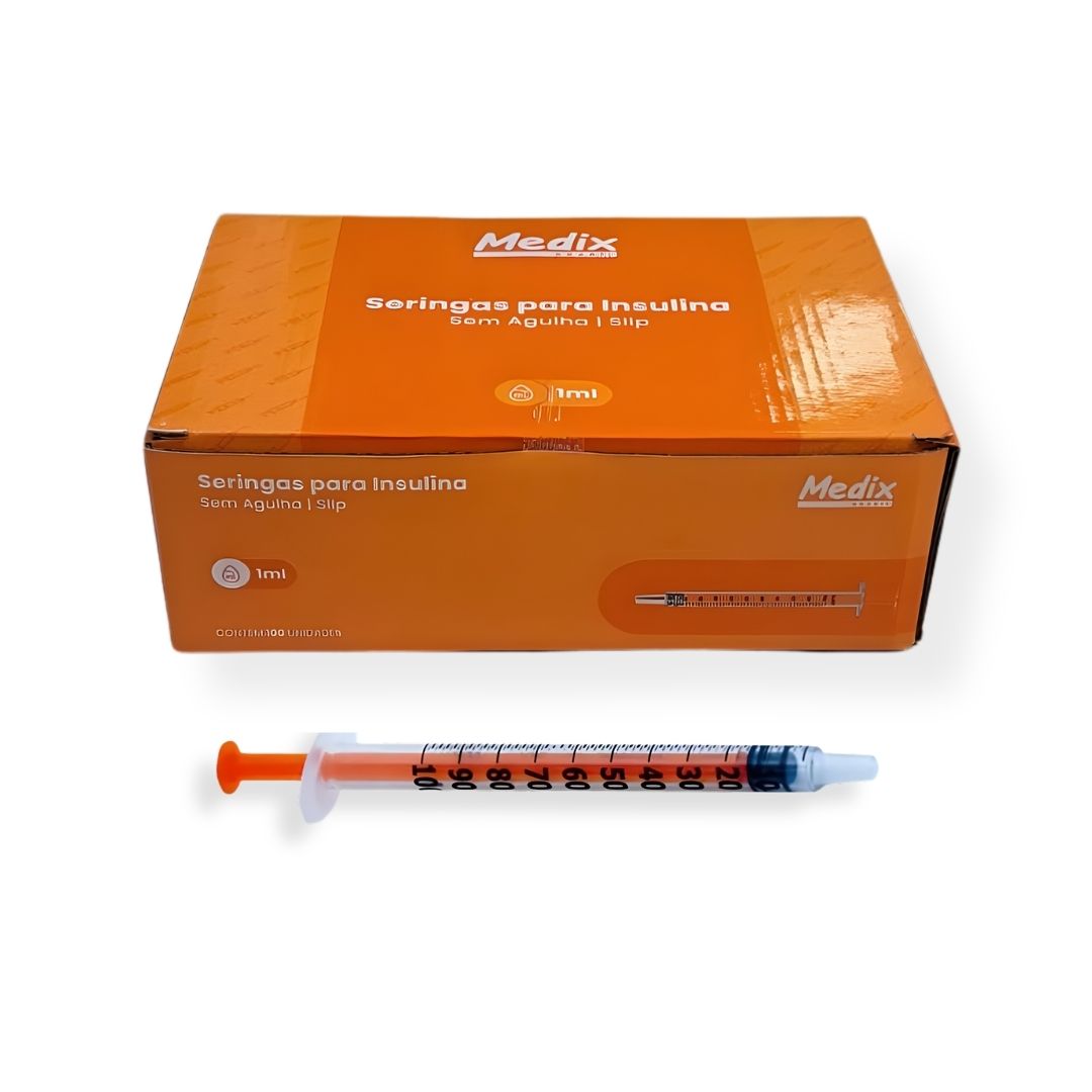 Seringa Descartável Insulina 01ml s/ Agulha Cx 100 Unidades Medix + E-book