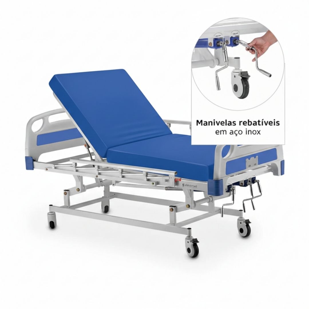 Kit Cama Hospitalar DX3 3 Movimentos até 200 Kg Dellamed + Colchão D33