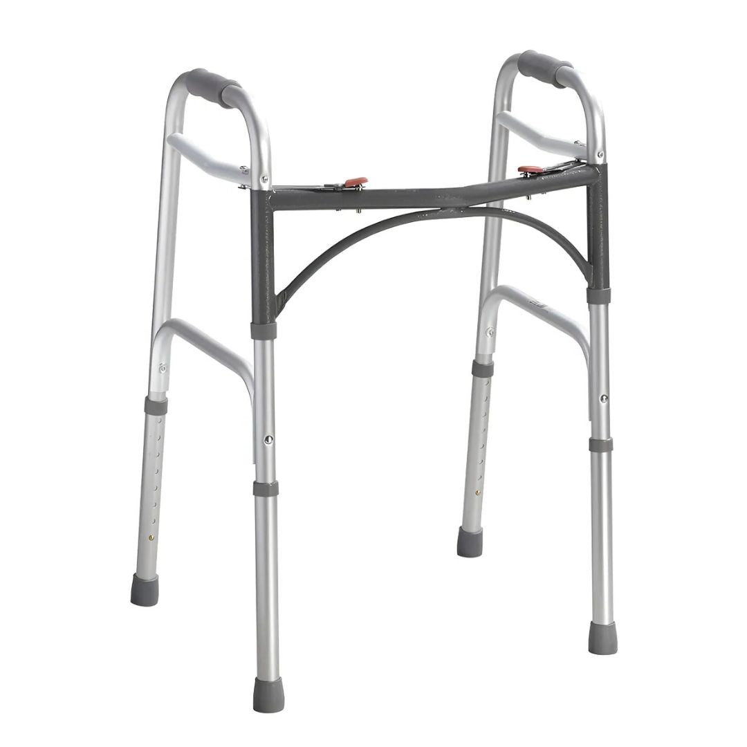 Andador Aluminio 2 Barras Clique Duplo Prata MED130 Cap 135kg - Live Well