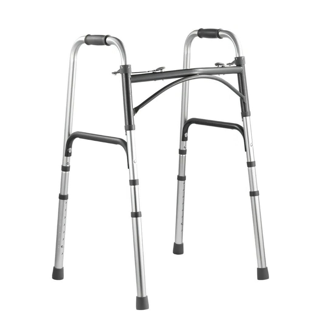 Andador Aluminio 2 Barras Clique Duplo Prata Acetinado MED140 Cap 135kg - Live Well