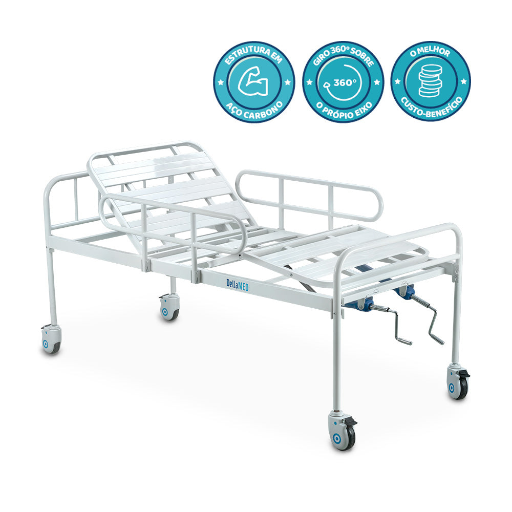 Cama Hospitalar Simples 2 Manivelas c/ Grade DX2 - Dellamed