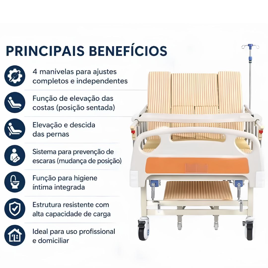 Cama Hospitalar 4 Manivelas Senior Care Confortmax Até 250Kg - Supermedy