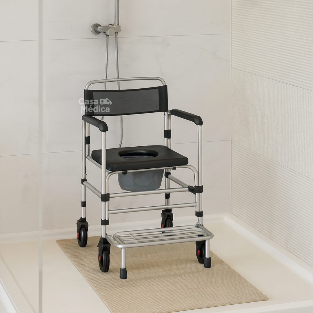 Cadeira de Banho Higiênica em Alumínio até 140kg c/ Coletor B100 - Supermedy