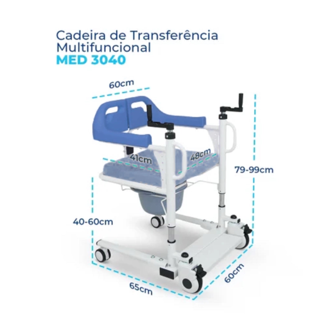 Cadeira de Transferência Multifuncional até 120kg MED3040 Azul - Live Well