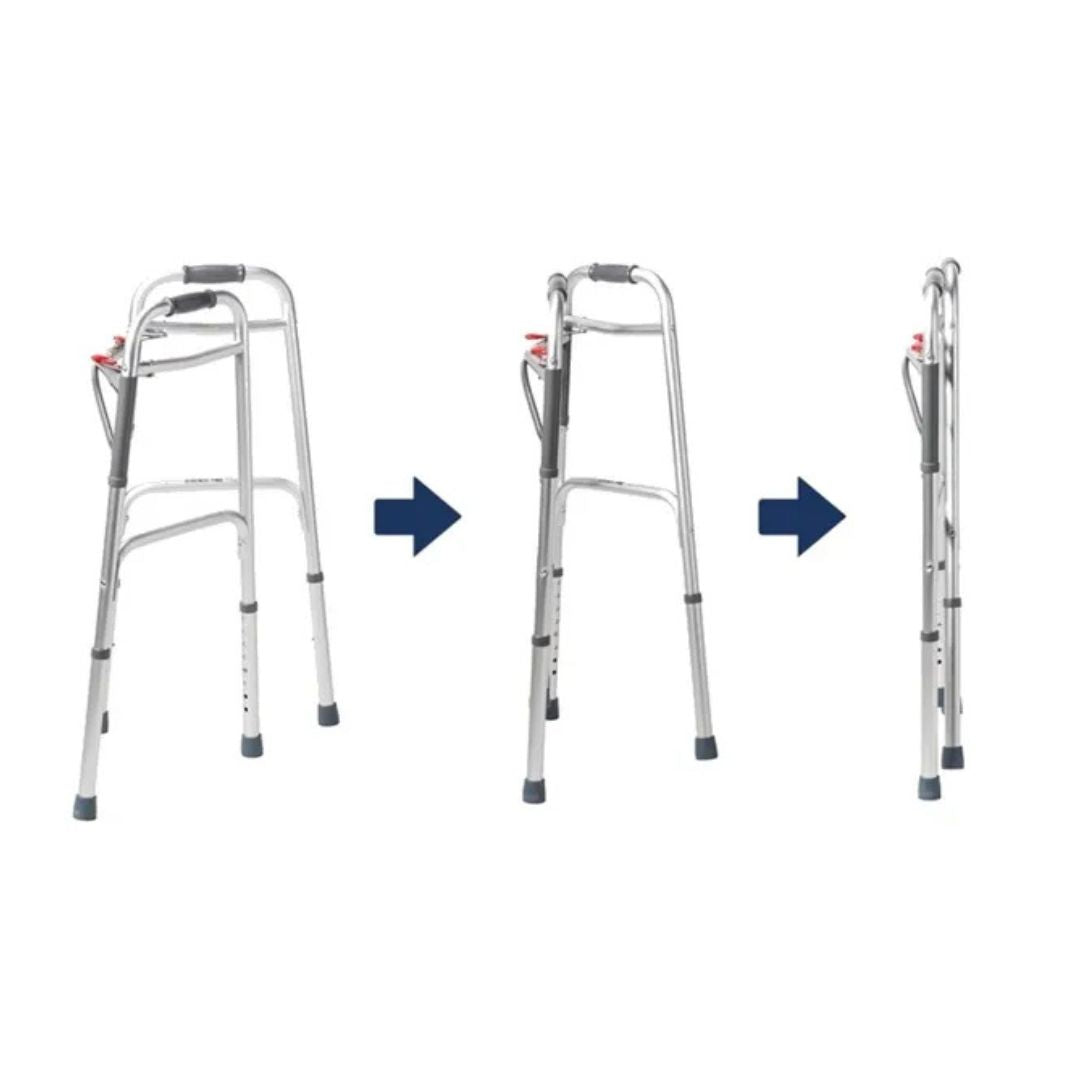 Andador Aluminio 2 Barras Clique Duplo Prata MED130 Cap 135kg - Live Well