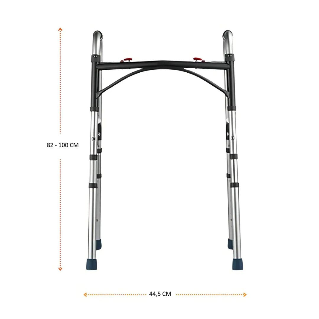 Andador Aluminio 2 Barras Clique Duplo Prata Acetinado MED140 Cap 135kg - Live Well