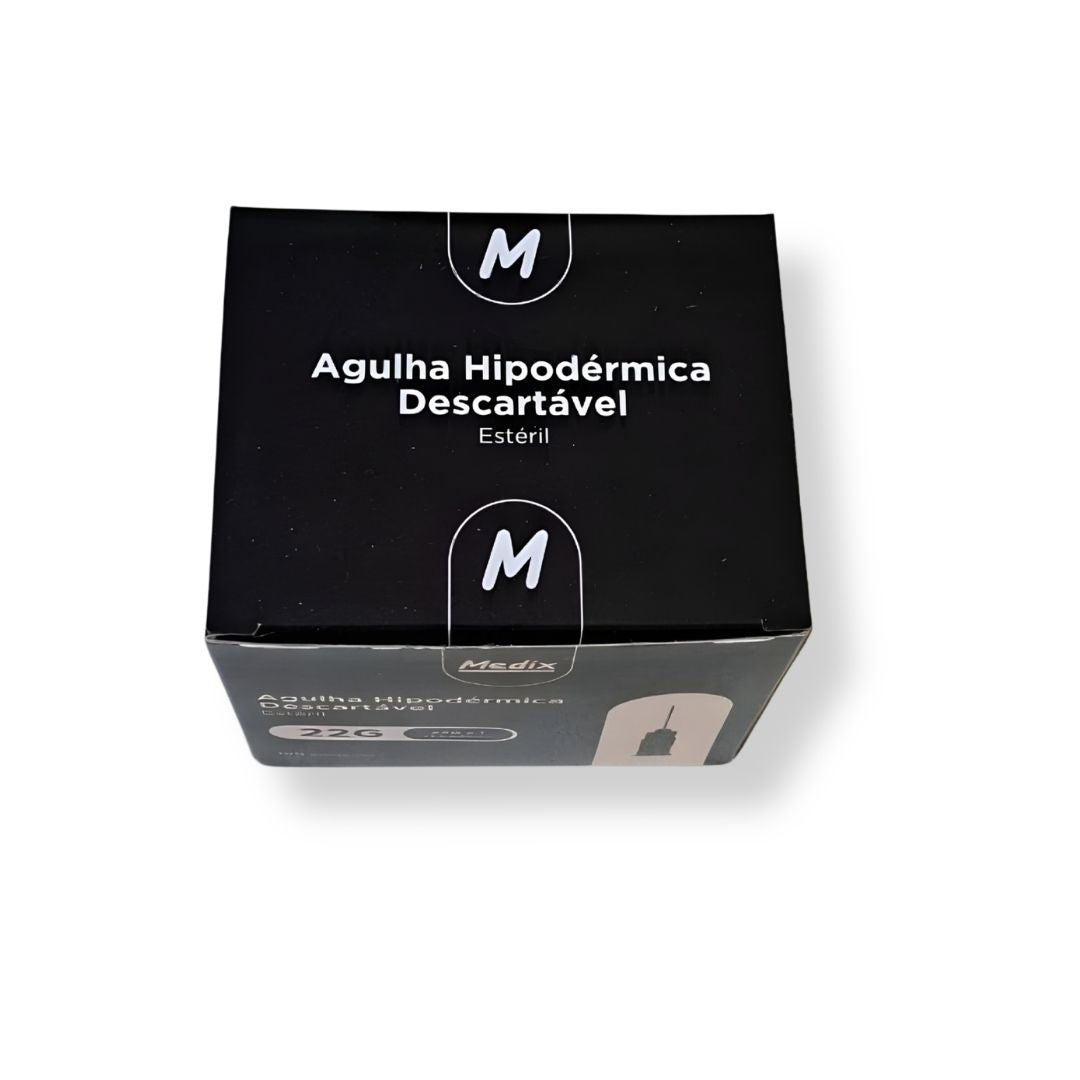 Agulha Hipodérmica Descartável 25x0,70mm 22G 100un Medix + E-book