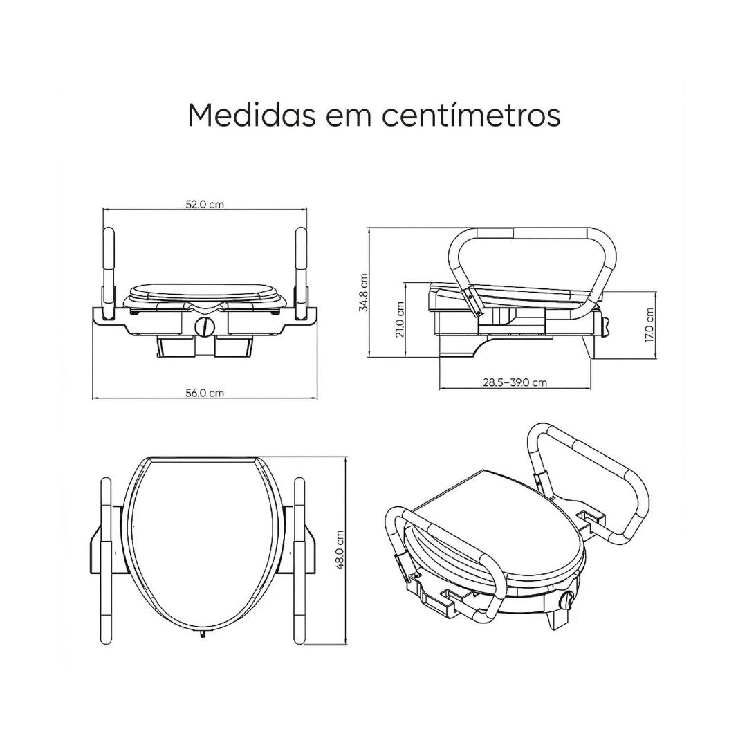 Assento Sanitario Elevado com Apoio e Tampa - Longevitech