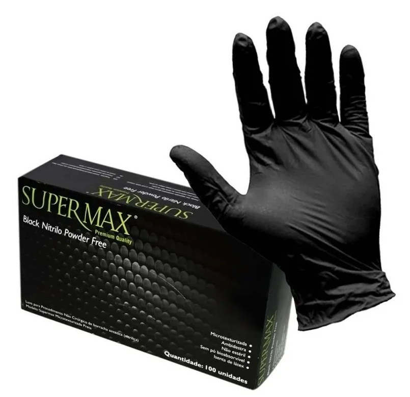 Luva Procedimento Nitrílica 100und Preta Supermax