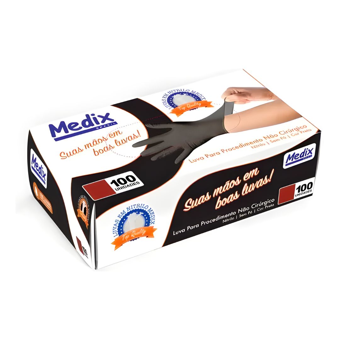 Luva Nitrilica Preta Cx 100un Medix