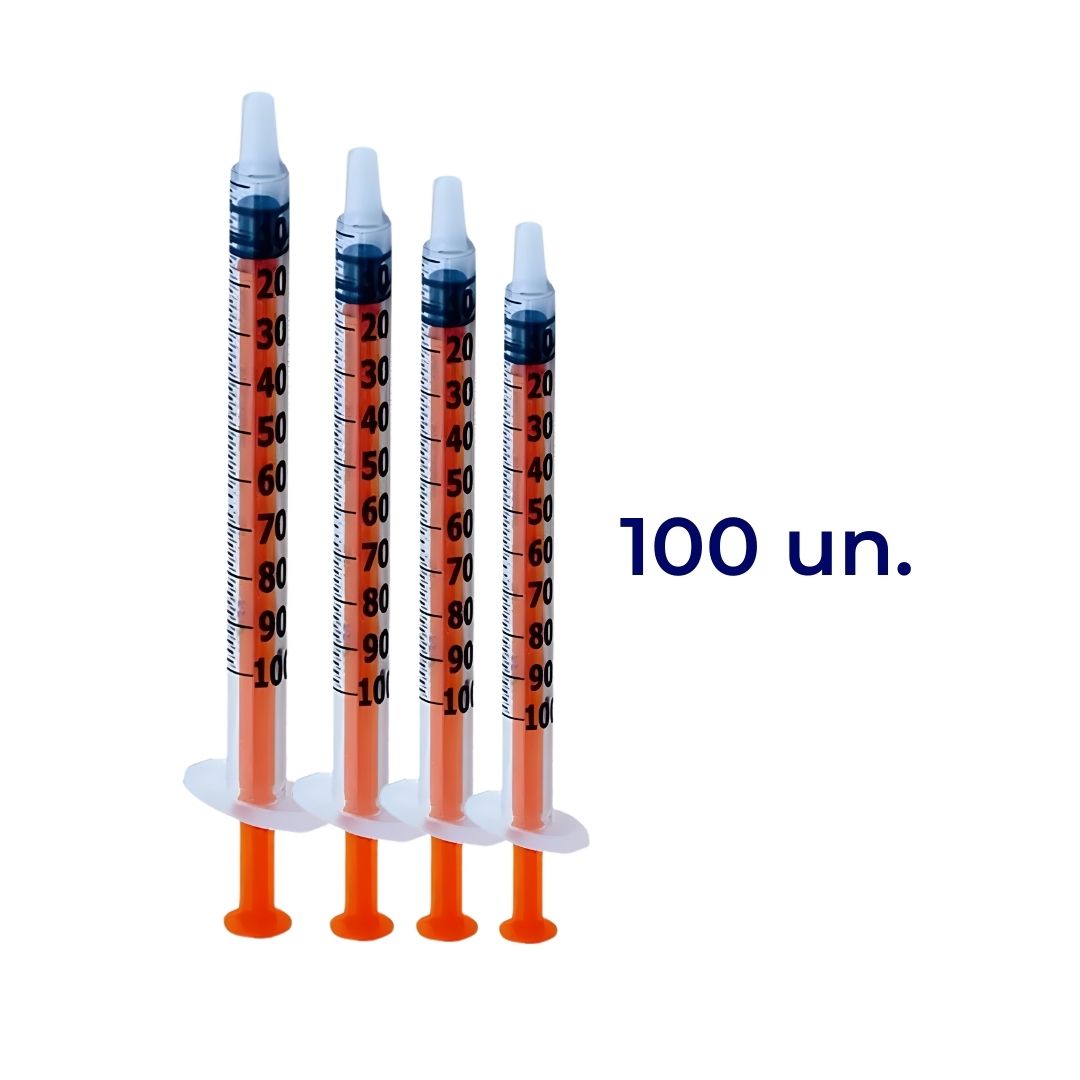 Seringa Descartável Insulina 01ml s/ Agulha Cx 100 Unidades Medix + E-book