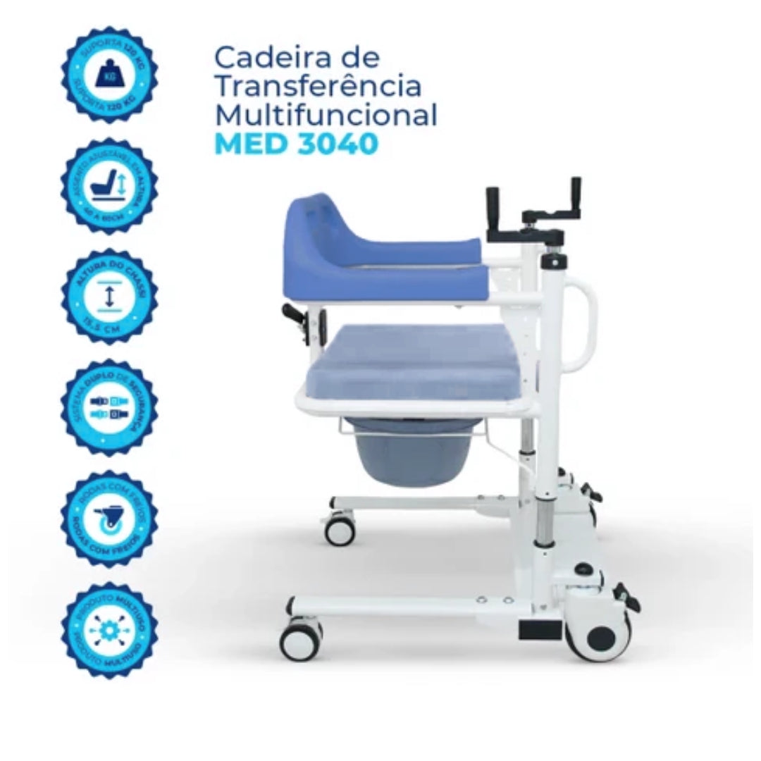 Cadeira de Transferência Multifuncional até 120kg MED3040 Azul - Live Well