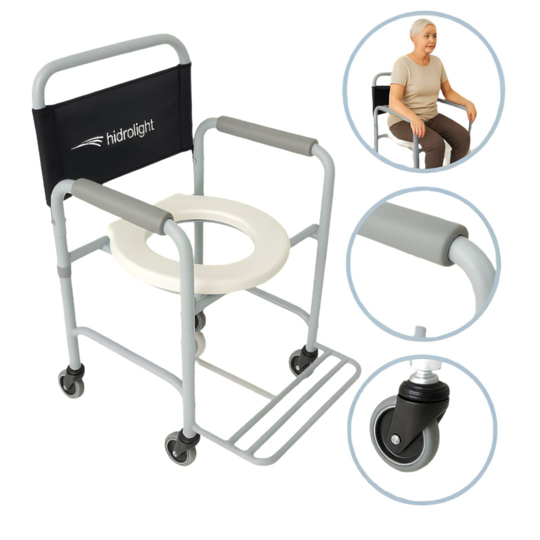 Cadeira de Banho Simples SC103 Aço Desmontável com Rodízios 100kg - Hidrolight