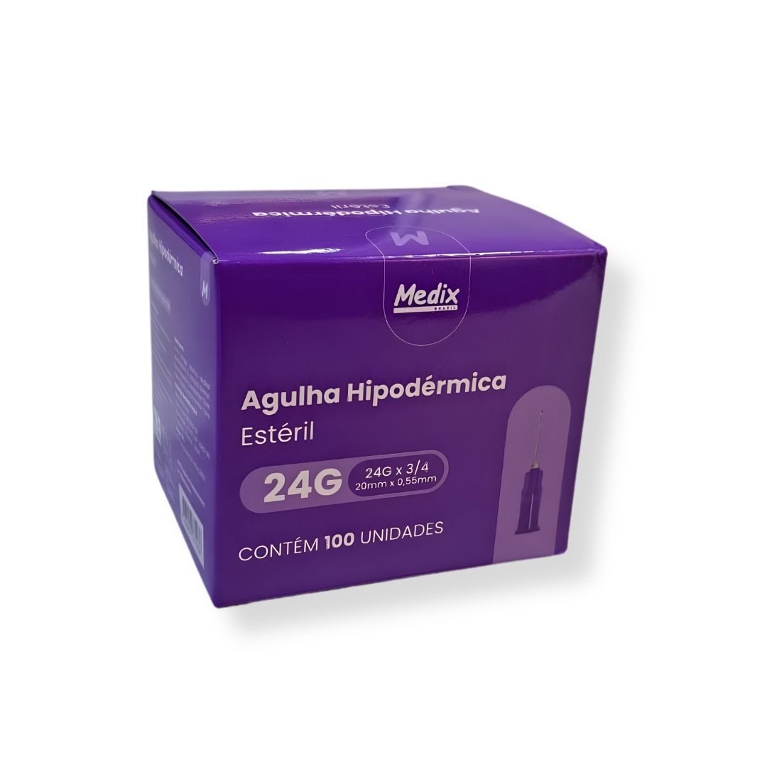Agulha Hipodérmica Descartável 20X0,55mm Cx 100Un - Medix