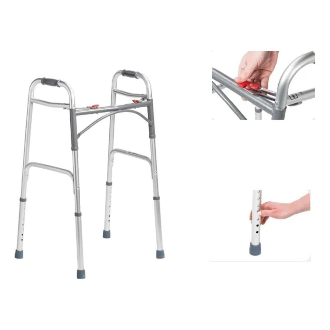 Andador Aluminio 2 Barras Clique Duplo Prata MED130 Cap 135kg - Live Well