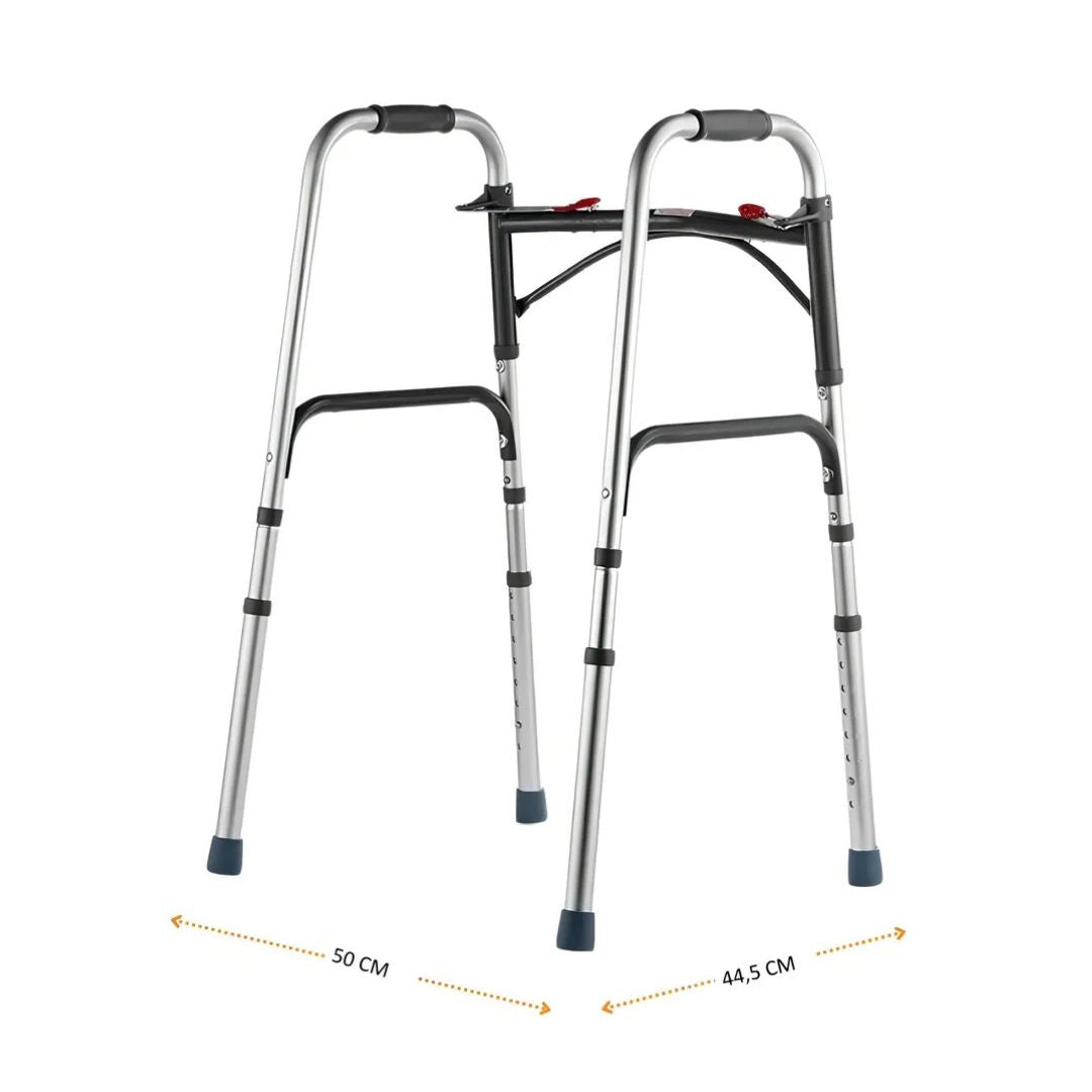 Andador Aluminio 2 Barras Clique Duplo Prata Acetinado MED140 Cap 135kg - Live Well