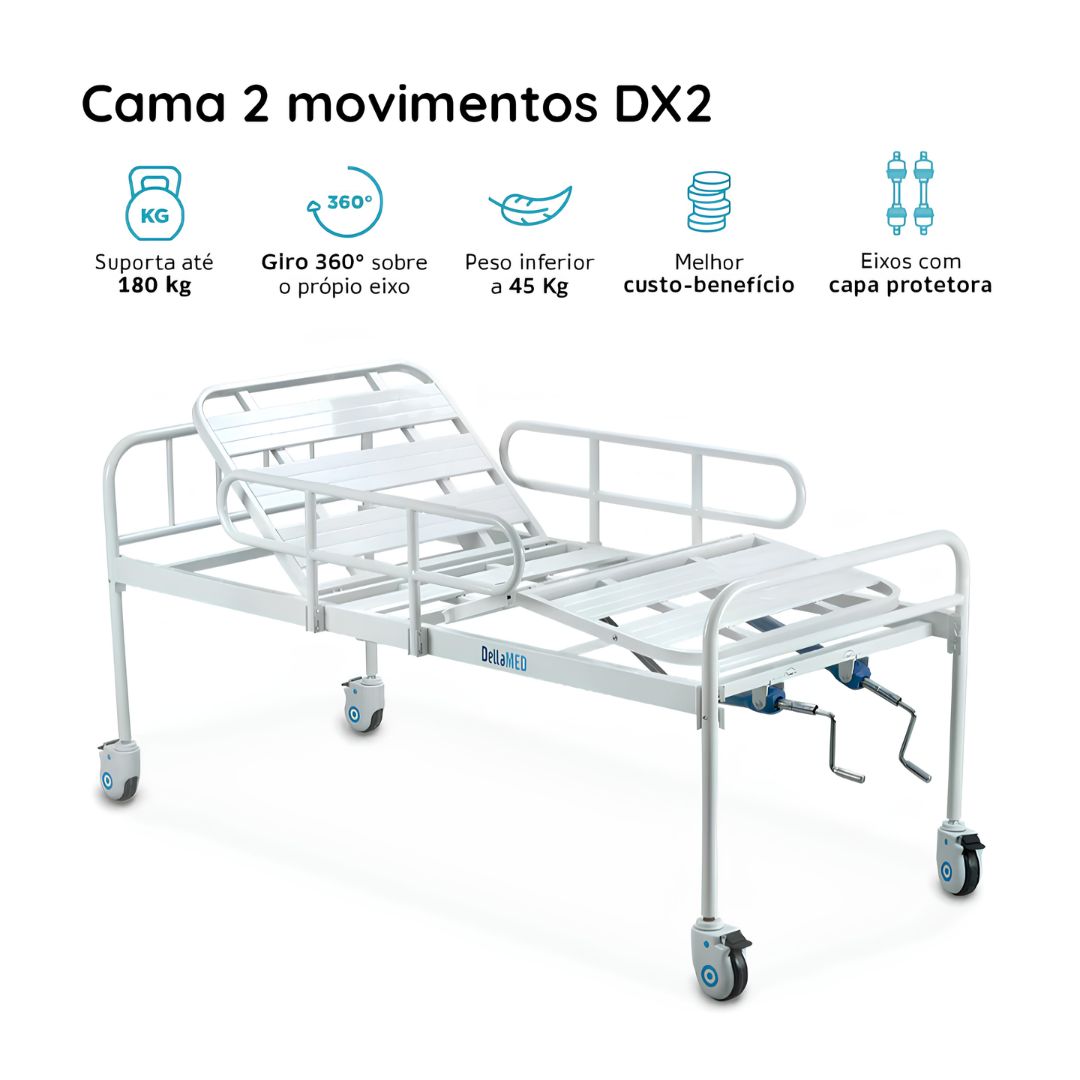 Cama Hospitalar Fawler Simples 2 Manivelas + Colchão D28 Dellamed + E-book