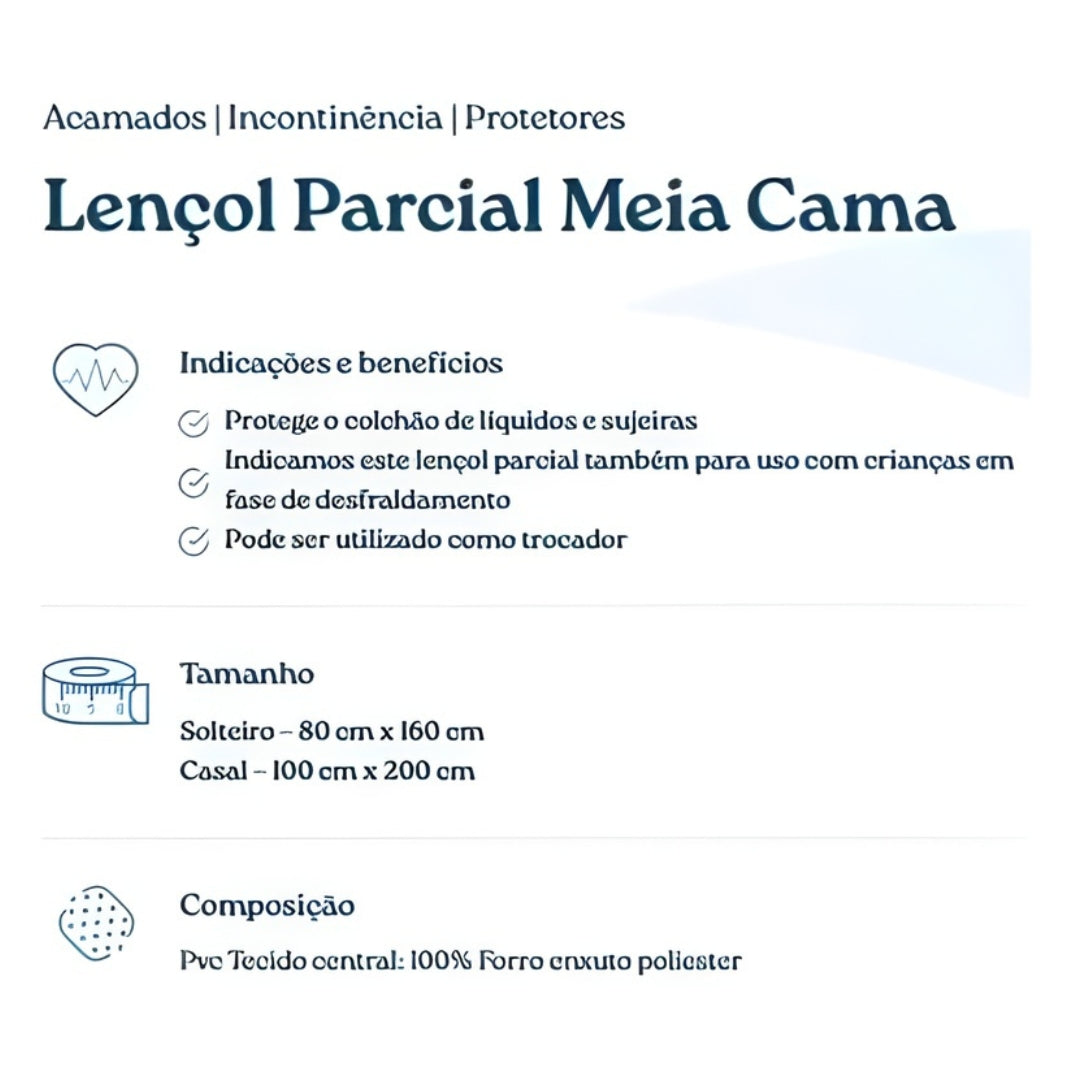 Lençol Hospitalar Parcial Meia-Cama Solteiro 160x0,80cm – Natural Home Care