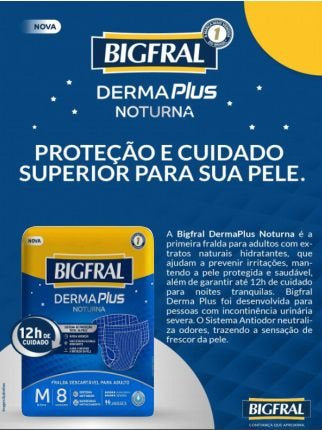 Fralda Bigfral Derma Plus Noturna Tamanho M - 8 Unidades