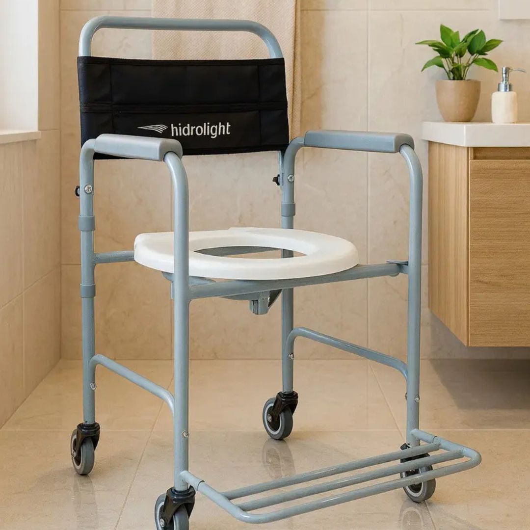 Cadeira de Banho Simples SC103 Aço Desmontável com Rodízios 100kg - Hidrolight