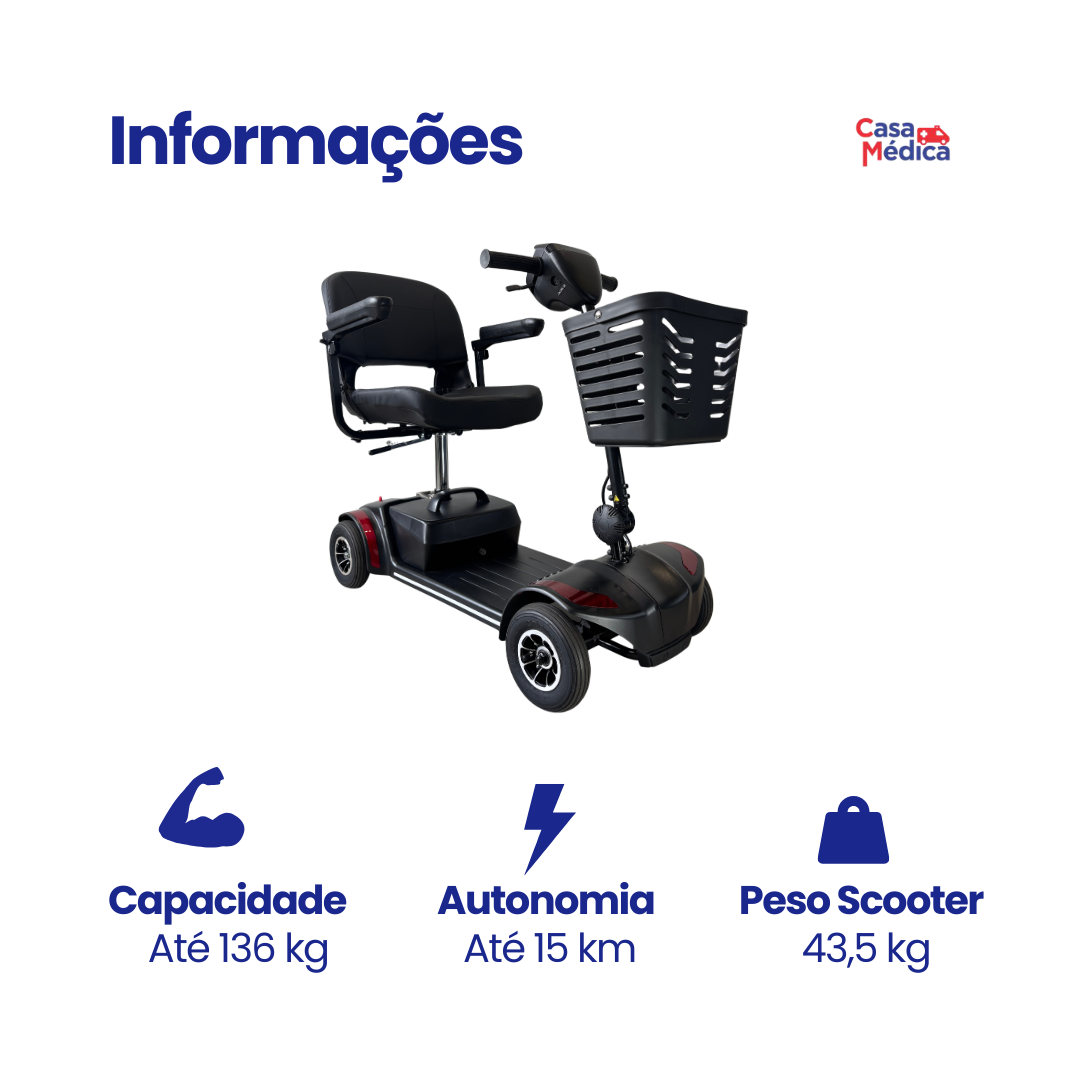 Cadeira de Rodas Motorizada Scooter Elétrica Dobrável até 136kg - Loh Medical