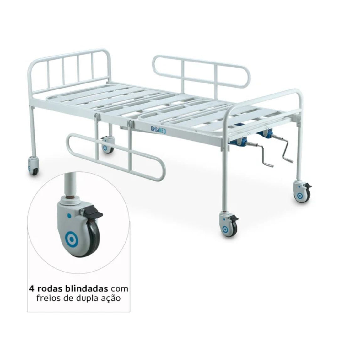 Kit Cama Hospitalar Simples 2 Manivelas com Grade DX2 Dellamed + Colchão D33