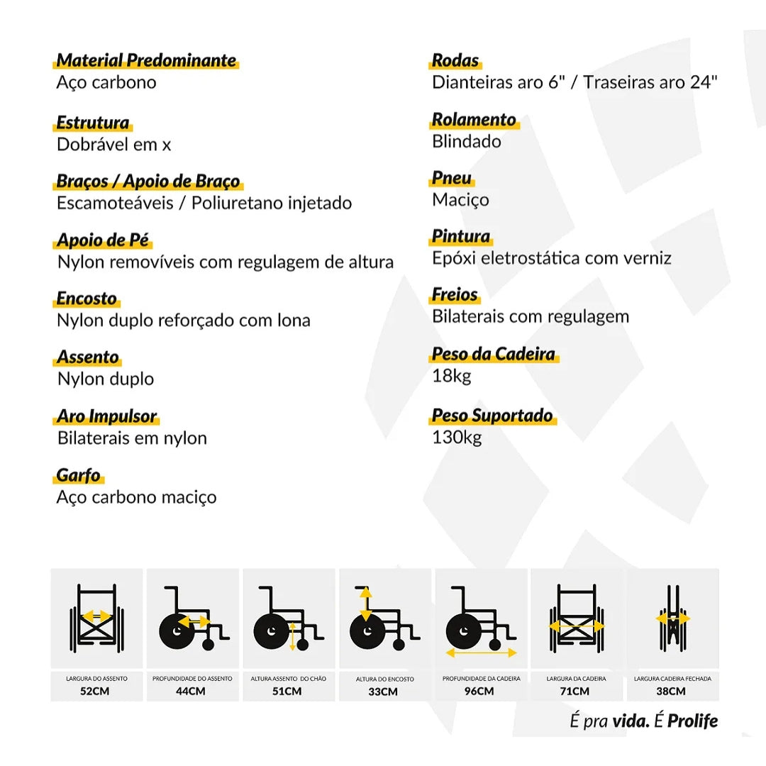 Cadeira Rodas Liberty Obeso Pneu Maciço Prolife