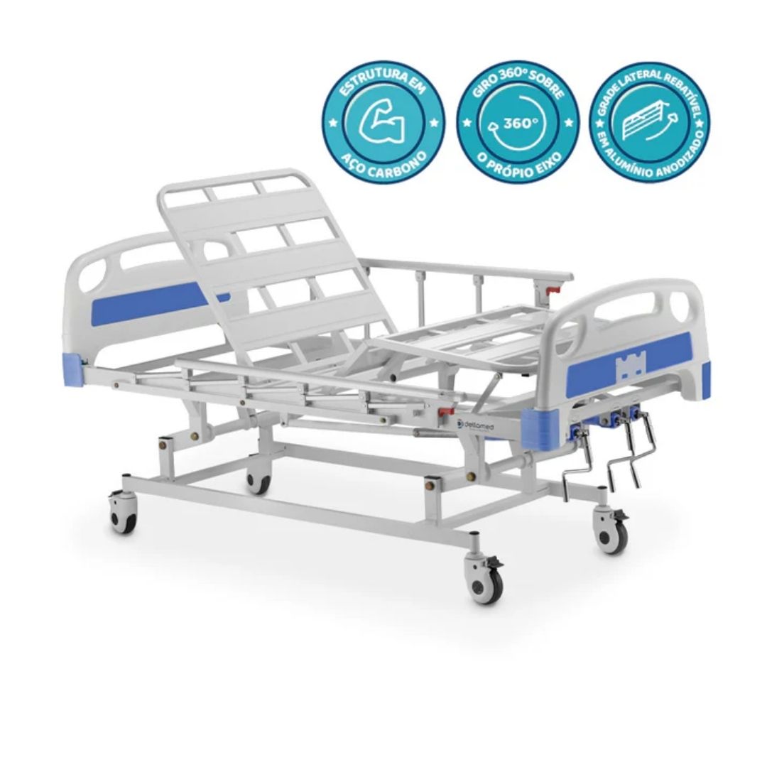 Kit Cama Hospitalar DX3 3 Movimentos até 200 Kg Dellamed + Colchão D33