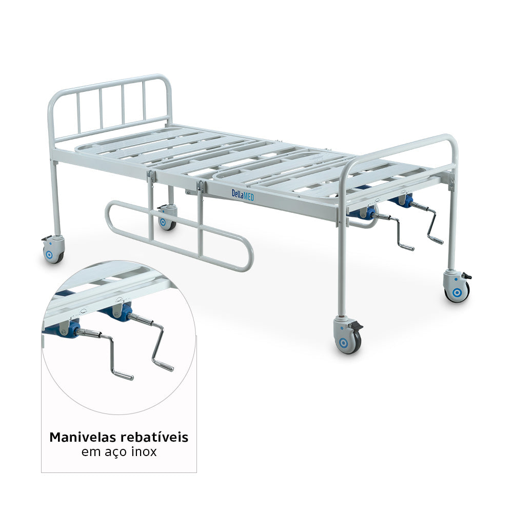 Cama Hospitalar Simples 2 Manivelas com Grade DX2 Dellamed