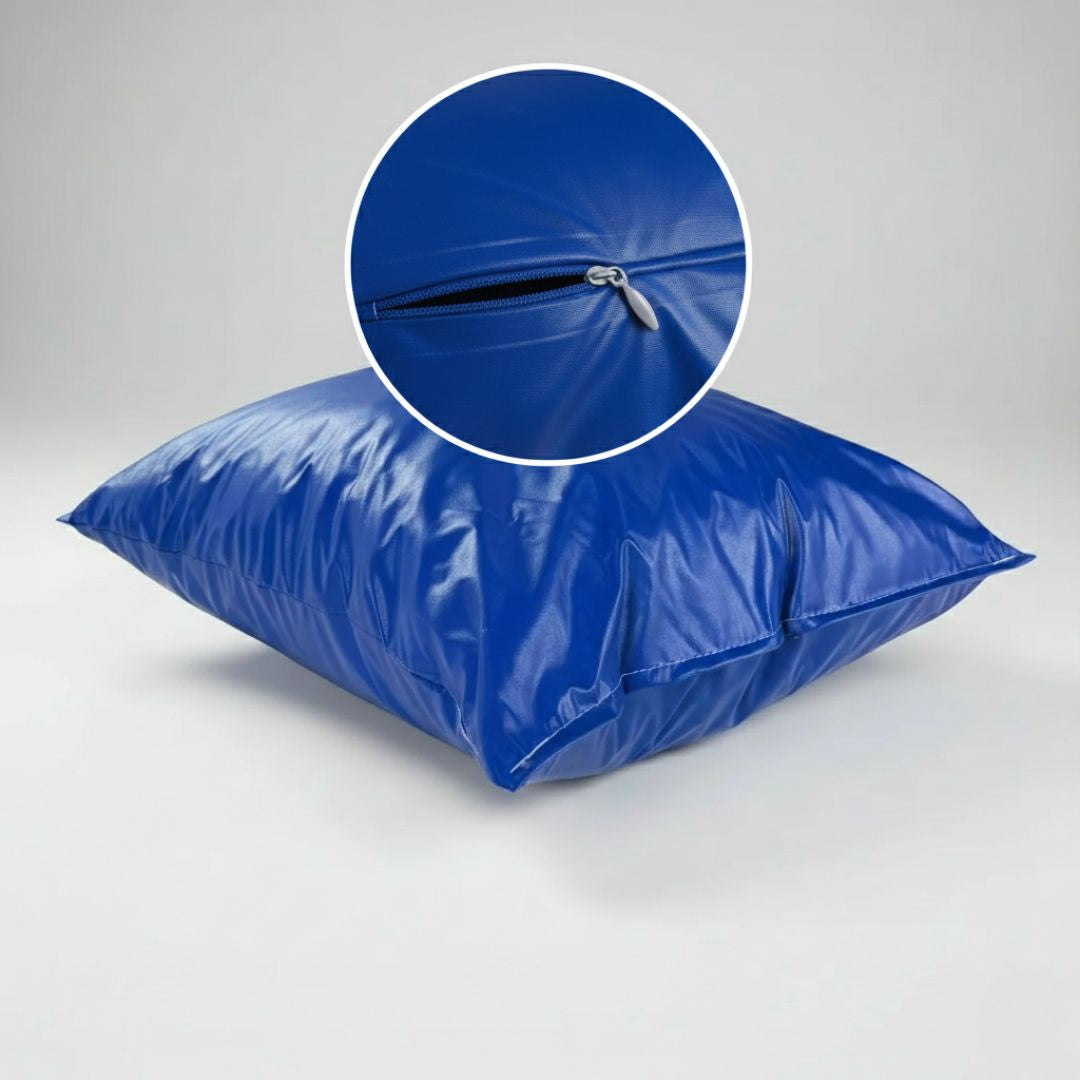 Travesseiro em Flocos 60x40 Capa Impermeavel Azul Royal com Ziper + E-book