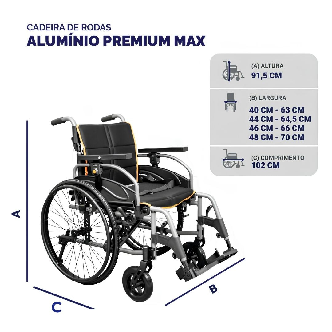 Cadeira de Rodas Aluminio Premium Max 150Kg - Hidrolight