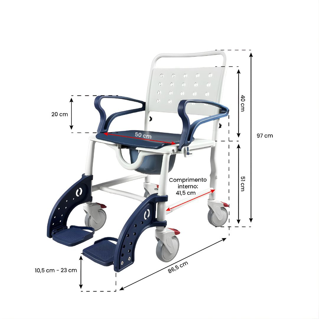 Cadeira de Banho e Higiene em Nylon e Alumínio Breeze - Power Lite