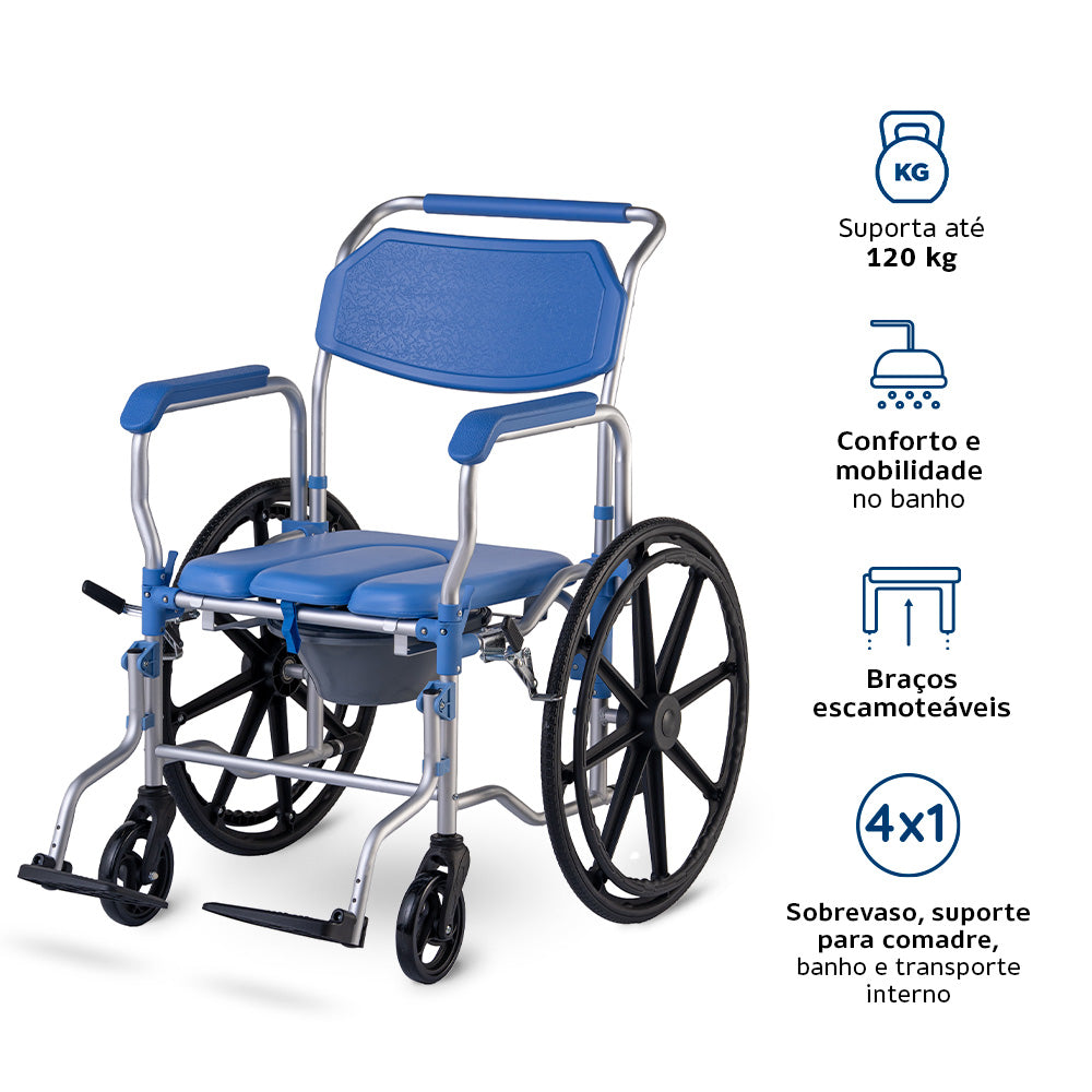 Cadeira de Banho D65 Desmontável em Alumínio até 150kg Assento 44cm - Dellamed