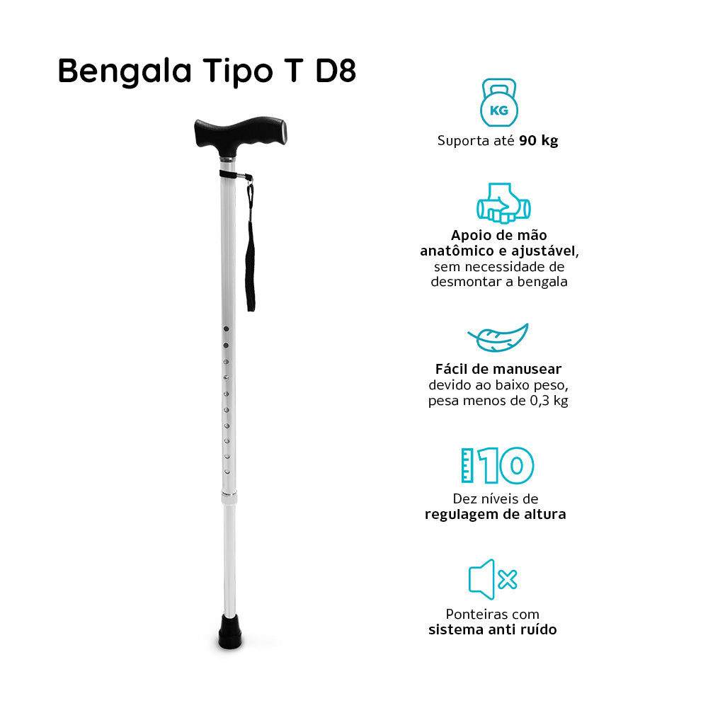 Bengala Bastão Tipo T D8 - Dellamed