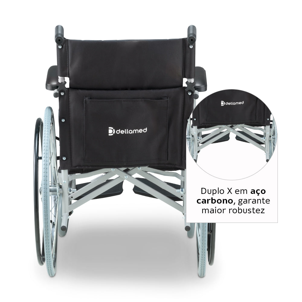 Cadeira de Rodas em Aço Carbono Dobrável até 100kg 44cm D100 Dellamed