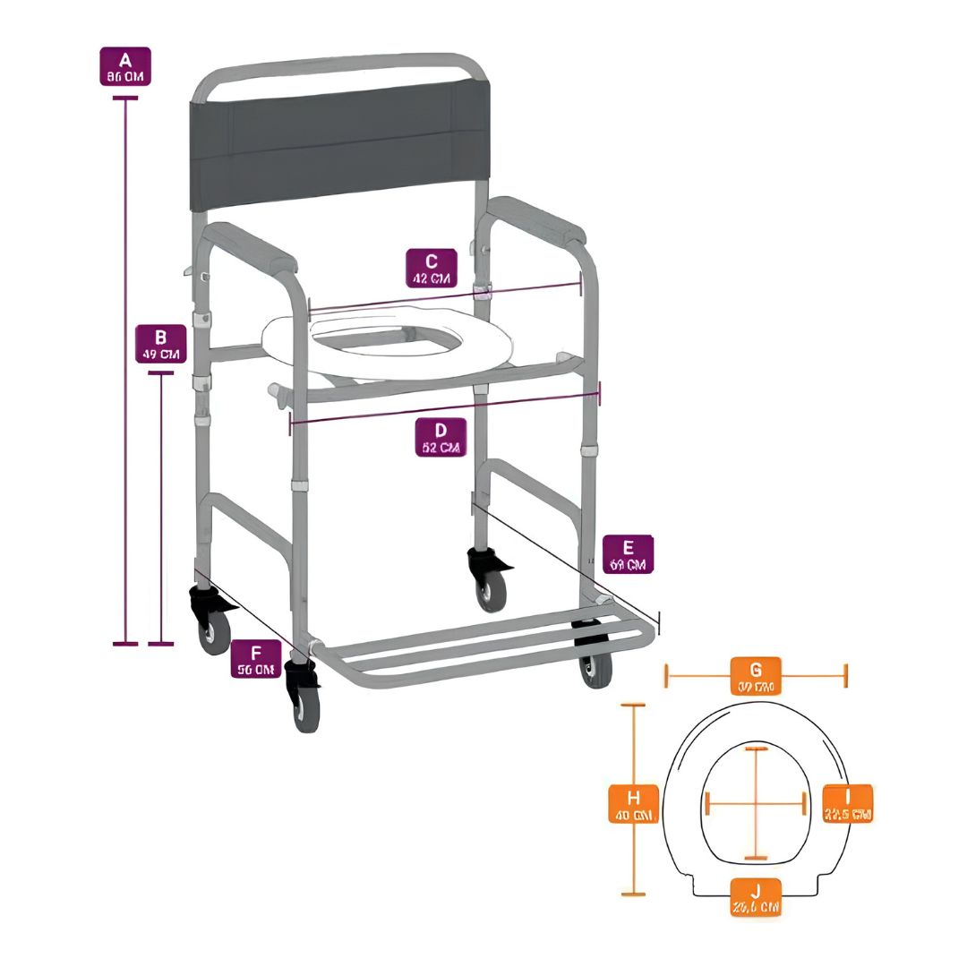 Cadeira de Banho Simples SC103 Aço Desmontável com Rodízios 100kg - Hidrolight