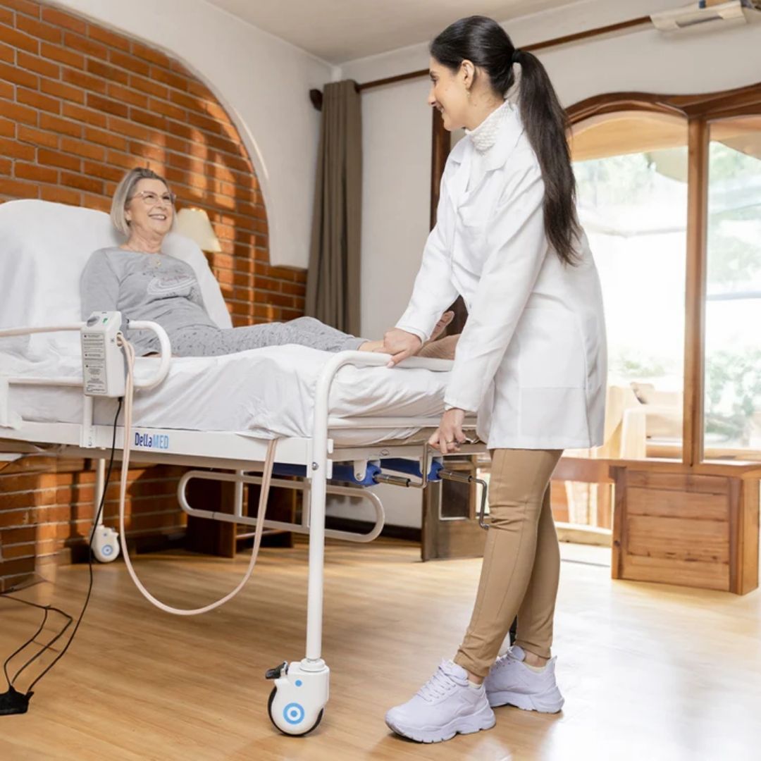 Kit Cama Hospitalar Simples 2 Manivelas com Grade DX2 Dellamed + Colchão D33