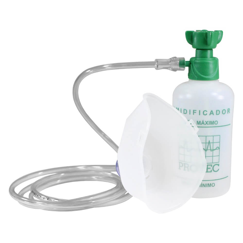Frasco Umidificador 250 ml para O2 com Extensão e Máscara Protec